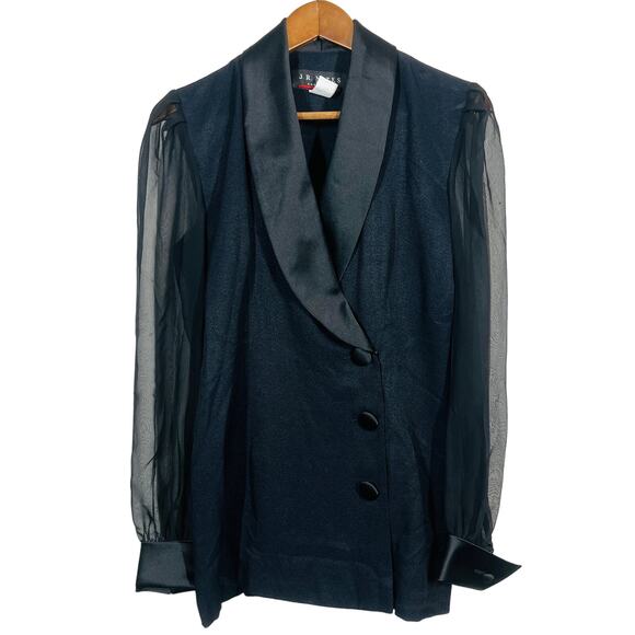 JR Nites by Caliendo Sheer Sleeve Triple Button Tuxedo Style Jacket - 3/4 - Picture 1 of 5